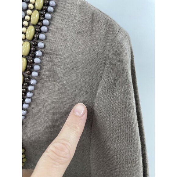 NWT Boden Taupe 100% Linen Shirt Beaded Neckline 3/4 Sleeve US Size 10 Boho - Picture 9 of 12